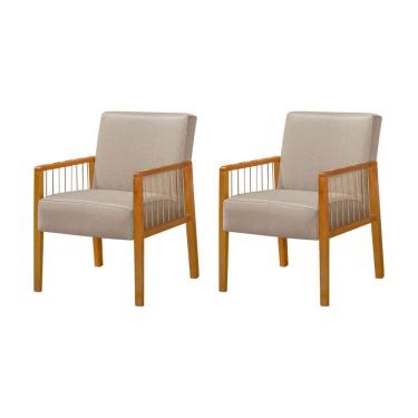 Imagem de Kit 2 Poltronas Decorativas Base Em Madeira Maciça E Corda Náutica Copacabana Linho Bege - Bege