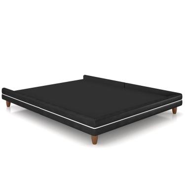 Imagem de Cama Casal Base Box Pés Madeira 140cm Suném P05 Couríssimo Preto - Lyam Decor