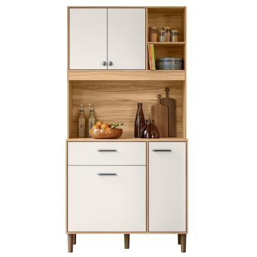 Imagem de Armário de Cozinha Compacta Retrô Wallie N03 4 Portas 1 Gaveta MDF 90cm Off White e Freijó