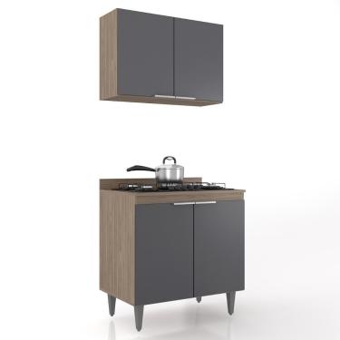 Imagem de Armário De Cozinha E Balcão Cooktop Pérola Z34 Freijó/grafite - Mpozenato