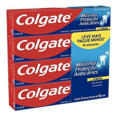 Imagem de Kit 4 Creme Dental Colgate Máxima Proteção Anticáries 90g Pasta de Dente Revenda Barato
