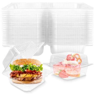 Imagem de Jgalnim - Pacote Com 50 Recipientes De Plástico Transparente Tipo Concha Para Alimentos, Quadrados Fatias Bolo Tampas Articuladas, Caixas Bento Descartáveis Viagem, Doces, Saladas, Sobremesas, Sandu