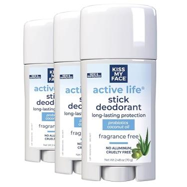 Imagem de Kiss My Face Desodorante Active Life Contém Ingredientes De Origem Natural, Controle Odores Por 72 Horas, Para Mulheres E Homens, Sem Alumínio, Com Probióticos Óleo Coco, Fragrância, Pacote 3