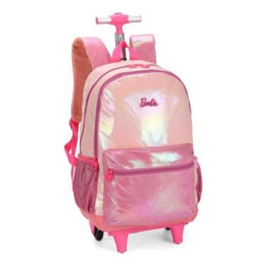 Imagem de Mochila De Rodinhas Juvenil Barbie Metalizada Rosa Luxcel - Napolestor