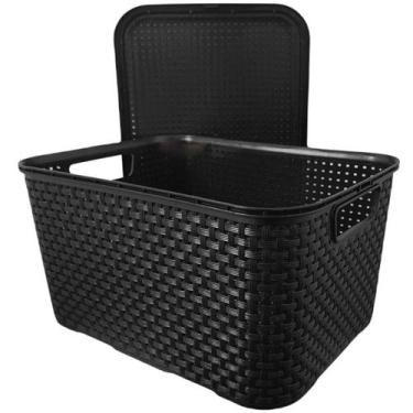 Imagem de Cesto Com Tampa Rattan Organizador De Brinquedos 40 Litros - Arqplast