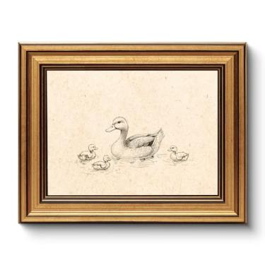 Imagem de WHASAYART Arte de parede vintage emoldurada em ouro para sala de estar, pintura de animais, decoração de prateleira para cozinha, arte de parede de esboço de quarto, melhores presentes para amigos ou