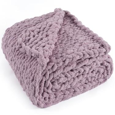 Imagem de LONG CREATE Cobertor de malha grossa 127 x 152 cm, 100% feito à mão com fio de chenille macio, cobertores de malha de 2 kg de espessura, mantas de crochê de nó de corda grande para sofá, cama