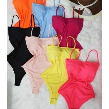 Imagem de Body feminino modelo reto alça fina com bojo tecido poliester primaver