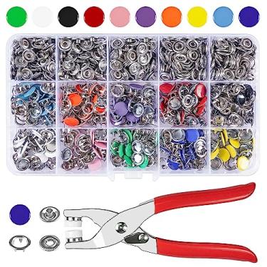 Imagem de CHEPULA Artesanato Diy 200 Conjuntos de Botões de Pressão de Metal de 3/8 Polegadas com Alicate de Fixação Kit de Ferramentas de Prensa para Costura e Artesanato (10 Cores, 9,5 Mm) (Sólido)