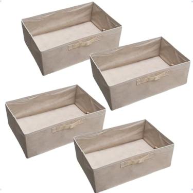 Imagem de Caixa Organizadora Dobrável para Roupas, organização de armario closet guarda roupa 42 x 28 x 14 cm, Conjunto com 4, Bege