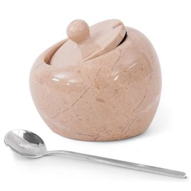 Imagem de Radicaln Saleiro de mármore com tampa, caixa de sal Verona de 10 cm, recipiente de temperos e potes de especiarias, suporte de sal de pedra para balcão, pote de especiarias