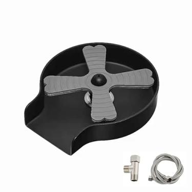 Imagem de Enxaguante de vidro com base de metal – enxaguador de copo para pia, enxaguador de garrafa para pia de cozinha, prato de metal sólido (não plástico), preto fosco