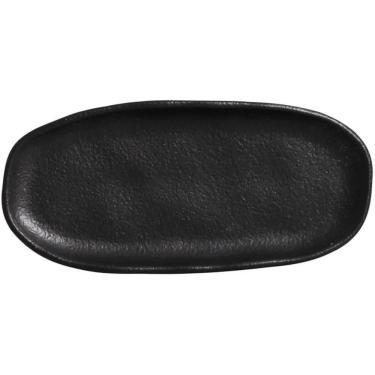 Imagem de Kit 20 Travessas Sushi 16x8cm Rasas Cerâmica Orgânico Preto Matte Restaurante Japonês