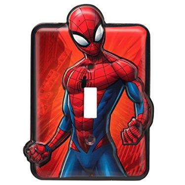 Imagem de Placa de interruptor de luz de metal em relevo do Homem-Aranha Marvel - Decoração de placa de interruptor do Homem-Aranha para quarto ou caverna masculina