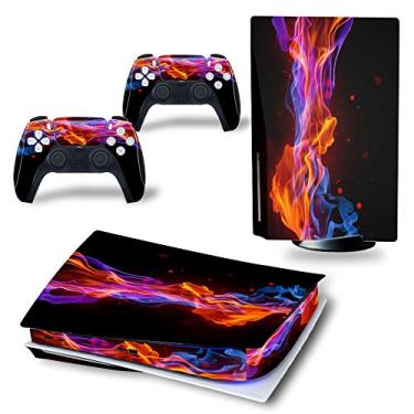 Imagem de Teiyii PS5 Console Skin and PS5 Controller Skins Set, Playstation 5 Skin Wrap Decal Sticker PS5 Disk Edition(Ps5 Skin disc, red and Yellow Flame)