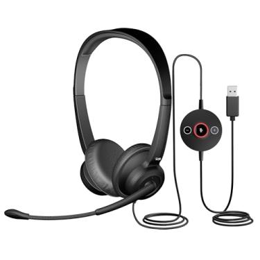 Imagem de Cyber Acoustics Fone de ouvido USB estéreo com ENC (AC-204ENC) – Cancelamento de ruído ambiental avançado, áudio para chamadas e música, módulo de controle em linha, perfeito para call center, sala de