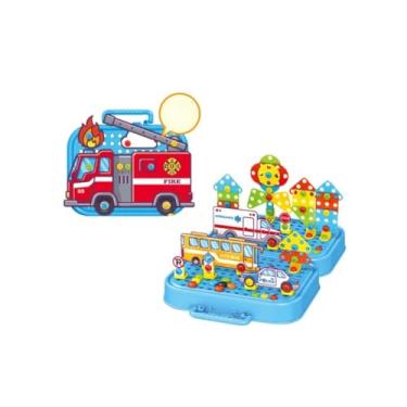 Imagem de Kit Criativo Montessori 3 em 1, Maleta com Blocos de Montar Educacional, Tema Unicórnio, Bombeiro e Astronauta, 283 Peças (BOMBEIROS)