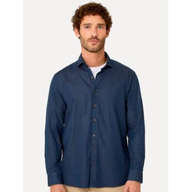 Imagem de Camisa Dudalina Masculina Slim Tricoline Stretch Lisa Azul Jeans, M/M