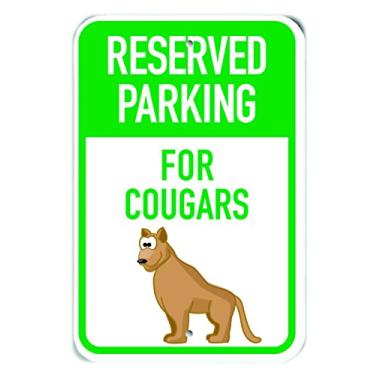 Imagem de PetKa Signs and Graphics Placa de alumínio PKRP-0113-NA_ "Reserved Parking for Cougars", 30,5 x 45,7 cm, desenho animado Cougar