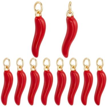 Imagem de Beebeecraft 1 caixa, 10 peças, pingentes de pimenta, esmalte vermelho, banhado a ouro 16K, cornicello, chifre de boa sorte, berloque para pingente, brinco, pulseira, fabricação de joias
