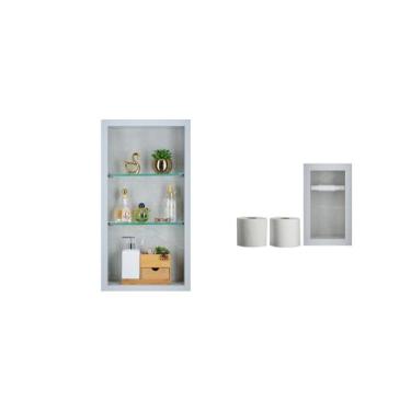 Imagem de Nicho Em Porcelanato Com Prateleira De Vidro Para Banheiro E Porta Pap