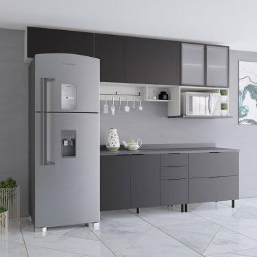 Imagem de Cozinha Compacta Bartira Rubi com 7 Portas, 4 Prateleiras e 3 Gavetões Freixo/Preto Poah – 360,1 cm Largura