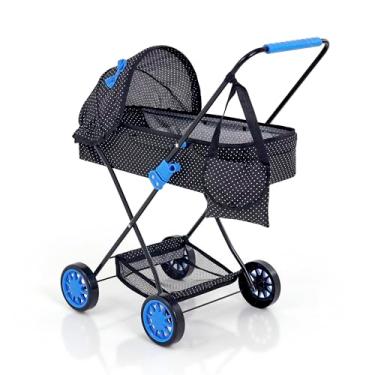 Imagem de Carrinho de Boneca Veneza com Porta Objeto Preto Laço Azul 79cm