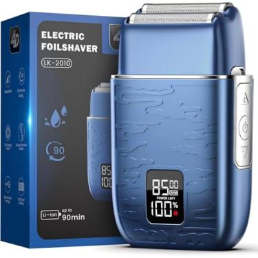 Imagem de Barbeador elétrico para homens, barbeador elétrico para homens, barbeador de lâmina atualizado com 3 velocidades ajustáveis, aparador de barba recarregável tipo C, trava impermeável IPX7 para viagem