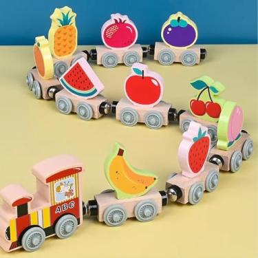 Imagem de Conjunto de Trem Magnético de Madeira Montessori - Brinquedo Educacional Infantil (Frutas)
