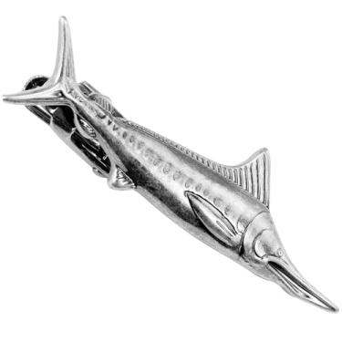 Imagem de HAWSON Clipe de gravata masculino de 4,9 cm para marinheiro, exclusivo, cinza fosco, animal cinza, prendedor de gravata exclusivo, acessório de peixe masculino para ternos, casamentos na praia e