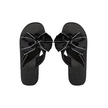 Imagem de GORGLITTER Sandália feminina de malha com laço decorativa, rasteira, bico aberto, dedo do pé, Preto e branco, 37 BR