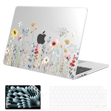 Imagem de G JGOO Compatível com MacBook Air 15 polegadas 2025 2024 2023 versão M4 A3241 M3 A3114 M2 A2941, capa rígida de plástico protetor transparente + capa de teclado + protetor de tela, flor de jardim