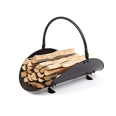 Imagem de Rocky Mountain Goods Suporte de cesta de lenha interno - Suporte de metal com acabamento decorativo - Rack de madeira para lareira tem o tamanho ideal para uso interno - Chave de montagem incluída -