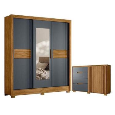 Imagem de Guarda Roupa Casal Bahamas E Cômoda Texas Freijó Cinza Moval - MOVAL M