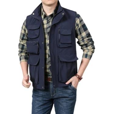 Imagem de Colete De Pesca De Fotografia De Secagem Rápida Ao Ar Livre Masculino Com Vários Bolsos Para Acampamento De Caça Colete Casual à Prova D'água, Dark Blue, 3XL