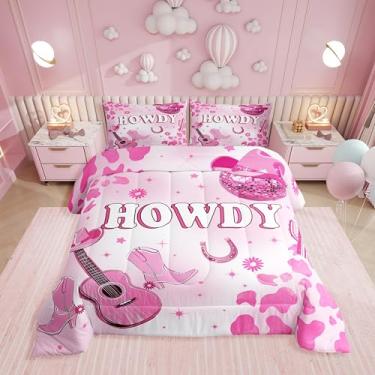 Imagem de Erosebridal Conjunto de cama solteiro com estampa de vaca leiteira rosa, para meninas e adolescentes, edredom retrô com estampa de vaca leiteira, decoração de quarto de fazenda, 1 fronha respirável