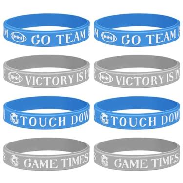 Imagem de 8 pulseiras de silicone de futebol para equipe, acessórios de borracha de futebol para fãs de esportes, lembrancinhas de festa de aniversário com tema esportivo motivacional para entusiastas