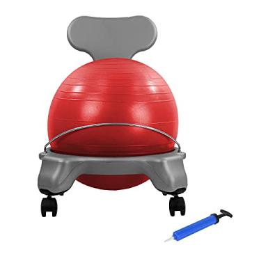 Imagem de CanDo Cadeira de bola - Plástico - Móvel - com encosto - Tamanho infantil - com bola vermelha de 38 cm