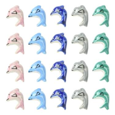 Imagem de Stiesy 20 peças de contas de cerâmica feitas à mão golfinho porcelana Famille estilo rosa oceano espaçador animal contas soltas a granel para colar faça você mesmo pulseira artesanato suprimentos