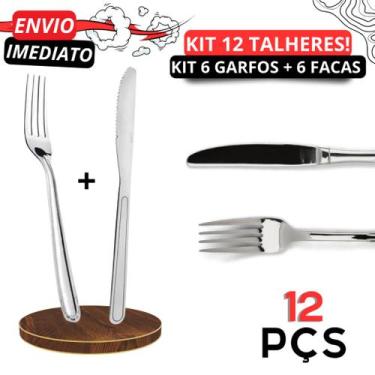 Imagem de Jogo 12 Talheres Inox para Cozinha 6 Garfos 6 Facas Talheres Alta Qual