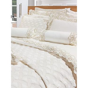 Imagem de Roupa de Cama Casal Amande - 4 peças - Percal 200 fios - Jogo de Lençol Bordado - Palha - Bernadete Casa