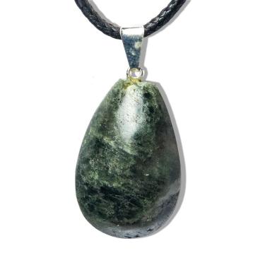 Imagem de Colar Gota Epidoto Verde Natural Montagem Pino Prateada