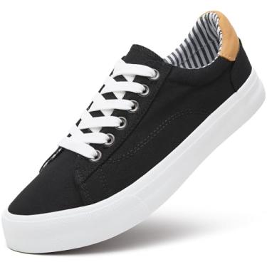 Imagem de XRH Tênis Feminino Cano Baixo Casual Para Mulheres, De Lona Com Cadarço, Calçado Confortável Caminhada (Preto, Eua 7,5)