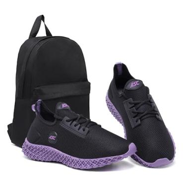 Imagem de Tênis Feminino Ascension Preto + Mochila Básica – Leve, Confortável e Ideal para Caminhada, Academia e Uso Diário (Lilas, BR, Adulto, Numérico, 38)
