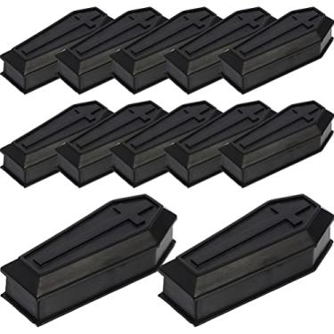 Imagem de NUOBESTY 14 peças de mini adereços de caixão de Halloween de plástico com tampa para lembrancinhas de festa de doces, adereços de brincadeira, preto