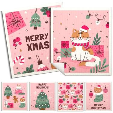 Imagem de Pacote com 6 panos de prato suecos para cozinha | Toalhas de prato de aquarela | Toalhas de papel reutilizáveis laváveis | Panos de esponja de celulose que não arranham | Sem odor, biodegradáveis