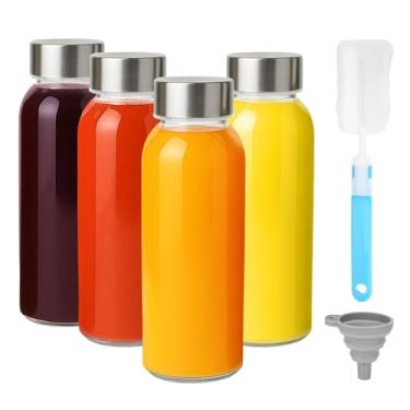 Imagem de Zukro Garrafas de água de vidro com tampas de 300 ml, pacote com 4 garrafas de suco reutilizáveis de vidro transparente com tampa de aço inoxidável para sucos, leite, dose de gengibre, frasco de 300