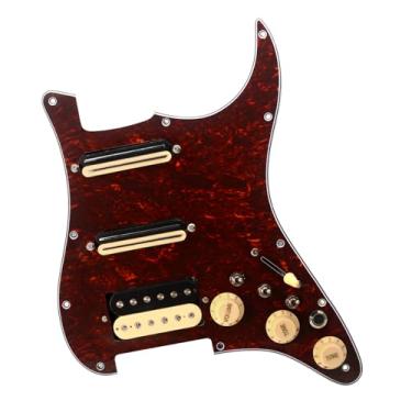 Imagem de SAPHUE SSH-Coil Splitting Pickguard para guitarra elétrica, dois mini Humbucker + um Humbucker (9K/9K/15K) + placa de risco pré-cabeada com interruptor de silêncio (concha de tartaruga)