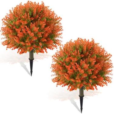 Imagem de Yunlly 2 peças, bola de buxo artificial de 45,7 cm, topiária, plantas artificiais para uso ao ar livre, arbustos artificiais resistentes aos raios UV com espiga, vegetação realista em vaso para