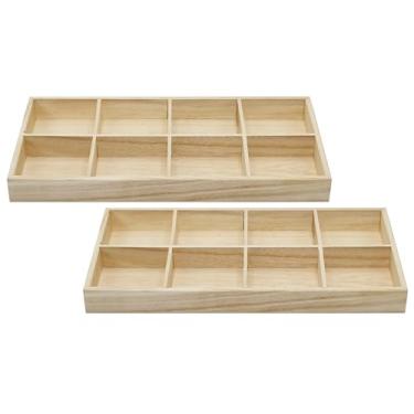 Imagem de Bandejas de madeira com 8 seções – organizadores retangulares de 35,56 cm × 18 cm com 8 compartimentos para artesanato, organização de gavetas, lanches e exibição | Pacote com 2